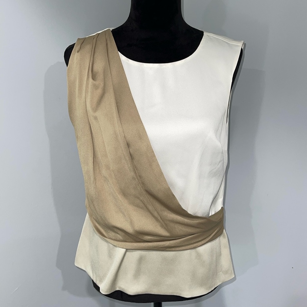 Ann Taylor Size 4 sleeveless drape blouse tan beige pastel colors